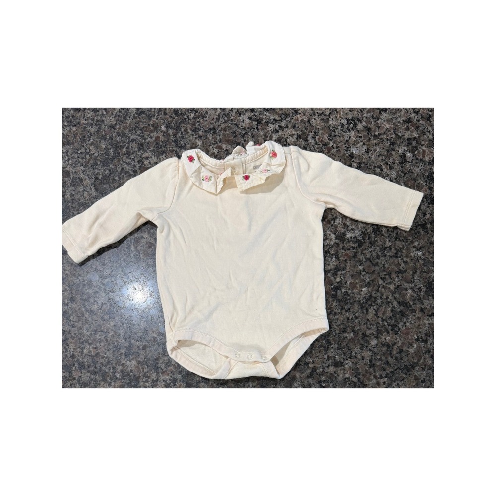 Gymboree Baby Girls Cream Floral Embroidered Ruffle Collar Bodysuit 3-6 Months